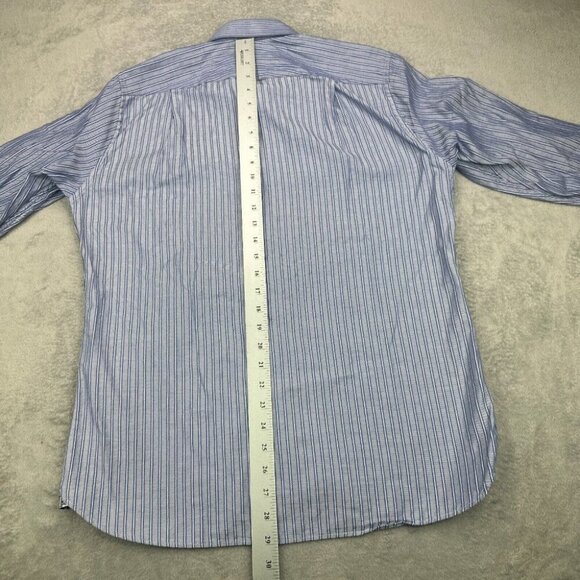 Ted Baker Archive Shirt Mens Size 16 Blue Striped Preppy Long Sleeve Herringbone - Picture 12 of 15